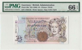 1996 The States Of Guernsey 5 Pounds " Clark " ( (pmg 66 Epq))