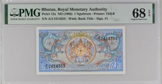 Bhutan 1 Ngultrum Nd 1986 P 12 A Gem Unc Pmg 68 Epq Top Pop