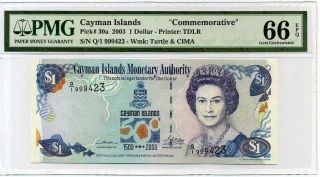 Cayman Islands 1 Dollar 2003 Comm.  P 30 Gem Unc Pmg 66 Epq High