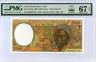 Central African States 2000 Fr Chad P 603pg 15th Gem Unc Pmg 67 Epq