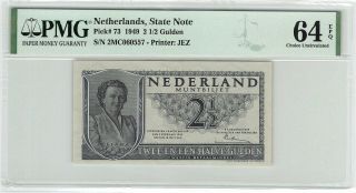Netherlands 2½ Gulden 1949 State Note Pick 73 Pmg Choice Uncirculated 64 Epq