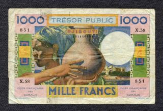 Fr.  Somaliland,  Tresor Public,  Djibouti,  1000 Francs Banknote,  1969 Circulated 2