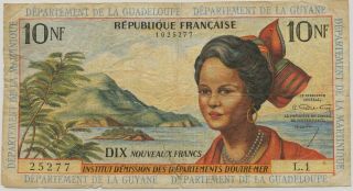 French Antilles 10 Nouveaux Francs Nd (1963),  P.  5_vg