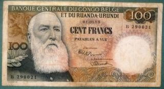 Belgian Congo 100 Francs Note Issued 1.  03.  1955,  P 33 A,  Watermark - Elephant