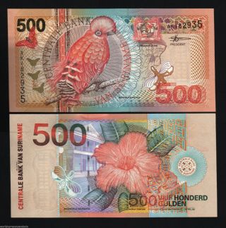 Suriname 500 Gulden P - 150 2000 Bird Butterfly Colorful Unc Currency Money Note