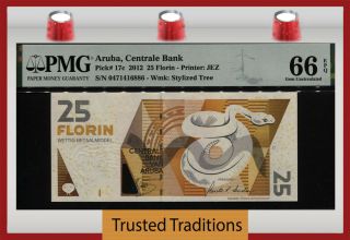 Tt Pk 17c 2012 Aruba Centrale Bank 25 Florin Snake Pmg 66 Epq Gem Uncirculated