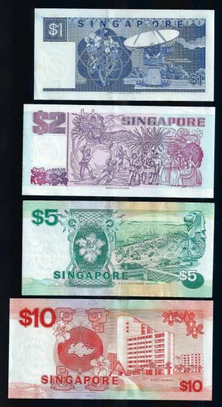 Old Set of 4 Singapore $1 $2 $5 $10 Vessel Boat Ships Series AU Banknote (113) 2