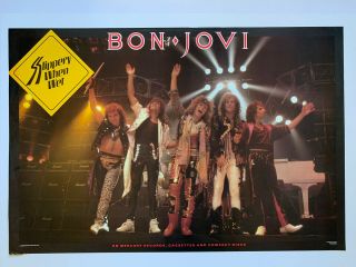 1986 Bon Jovi Slippery When Wet Promotional Rock Poster 36” X 24” Jon