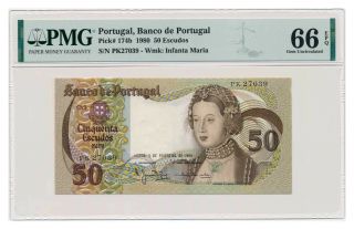 Portugal Banknote 50 Escudos 1980 Pmg Ms 66 Epq Gem Uncirculated