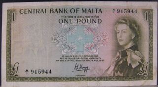 1967 Malta,  Central Bank Of,  One Pound,  Circulated,  U.  S