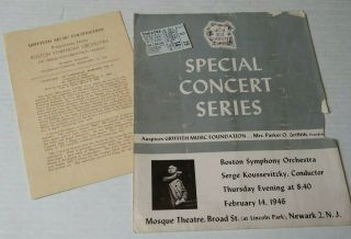 Concert Program 1946 Boston Symphony Orchestra Serge Koussevitzky Griffith Music