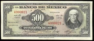 Mexico P - 51k Banco De Mexico 500 Pesos Js,  25.  1.  1961 Ef