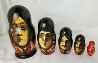 The Beatles 5 Piece Matreshka Wooden Russian Nesting Dolls Hand Painted