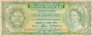 1 Dollar Vg Banknote From British Honduras 1970 Pick - 28