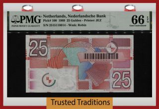 Tt Pk 100 1989 Netherlands Nederlandsche Bank 25 Gulden Pmg 66 Epq Gem Unc
