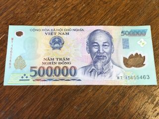 500,  000 Vnd Vietnam Dong Polymer Banknote,  1/2 Million Viet Nam Travel Cash