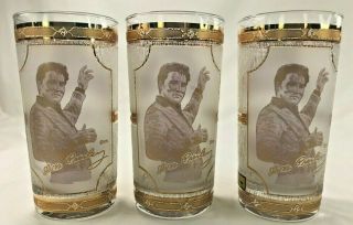 Set Of 3 Vintage Elvis Presley 22k Gold Tumbler By Culver Graceland Memphis Tcb