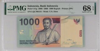 Indonesia 1000 Rupiah 2000 / 2006 P 141 G Gem Unc Pmg 68 Epq Top Pop