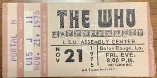 Rare The Who Concert Ticket Stub Vintage Nov 17 1975 Lsu Baton Rouge La