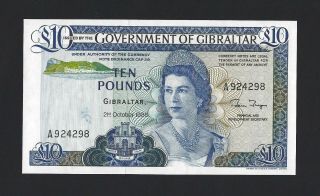 Gibraltar 10 Pounds 1986,  P - 22b,  Unc,  Small Print Totals Qeii Note,  Obsolete