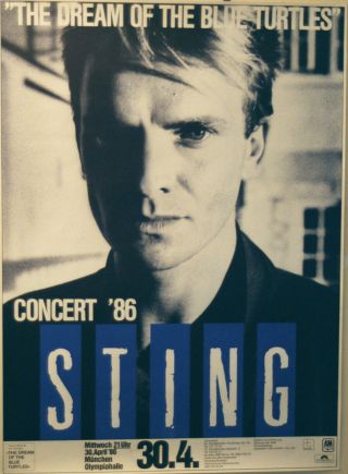 Sting Concert Tour Poster 1986 The Dream Of The Blue Turtles