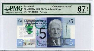 Scotland 5 Pounds 2015 P 229na Comm.  Gem Unc Pmg 67 Epq