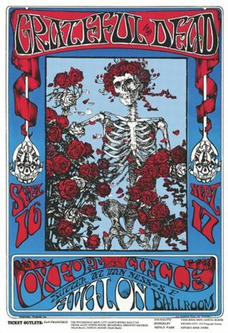 Grateful Dead Skeleton & Roses Avalon Ballroom (1966) Concert Poster 36 " X 24 "
