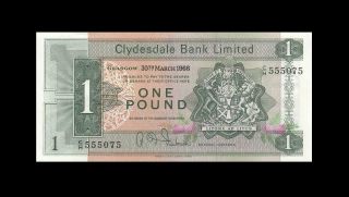 30.  3.  1966 Clydesdale Bank Scotland Glasgow 1 Pound ( (gem Unc))