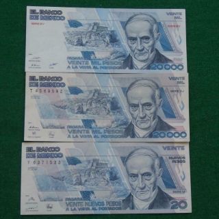 1985 87 & 92 Notes Mexico 20,  000 & 20 Nuevos Pesos Quintana Roo 3 Types