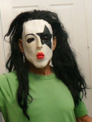 Kiss Paul Stanley Mask With Long Hair Full Head/face/ears Mask Halloween Rock On