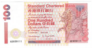 Unc Hong Kong Standard Chartered Bank $100 Dollars Banknote (2000) P - 287c Ge Pfx