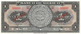 México 1 Peso 12.  5.  1948 P 38d Series Aj Specimen Uncirculated Banknote A