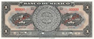 México 1 Peso 12.  5.  1948 P 38d Series Ah Specimen Uncirculated Banknote A