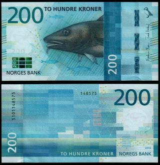 Norway 200 Kroner 2016 P 55 Unc