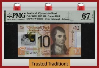 Tt Pk 229q 2017 Scotland Clydesdale Bank 10 Pounds Robert Burns Pmg 67q