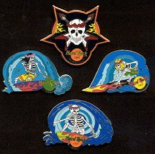 Hard Rock Cafe Maui 2001 Halloween Pins Surfing Skeletons 4 Pin Set - Hrc 12090