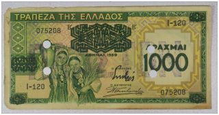 Greece 1000 On 100 Drachma 1939 Fake Overprinted With Stamp ΠΛΑΣΤΟΝ P132b