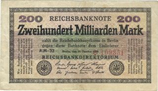 1923 200 Billion Mark Germany Currency Reichsbanknote German Banknote Note Bill