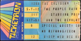 Prince And The Revolution Purple Rain Concert Ticket Stub Dec 5th,  1984 Ohio