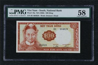 1966 Viet Nam - South National Bank 100 Dong Pick 19a Pmg 58 Choice About Unc