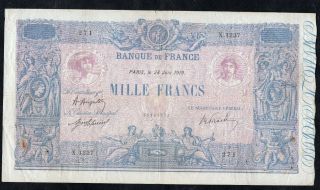 1000 Francs Bleu Et Rose 1919 And Crispy Fine
