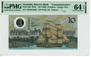 Australia P 49b 1988 (nd) 10 Dollars Prefix Ab Comemorative Pmg 64 Epq C Unc
