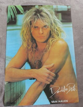 Van Halen David Lee Roth 1983 Solo Pool Hairy Bare Chest Rare Music Poster Vg C6