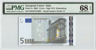 European Union / Italy 2002 P - 1s Pmg Gem Unc 68 Epq 5 Euros