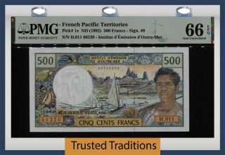 Tt Pk 1e Nd (1992) French Pacific Territories 500 Francs Pmg 66 Epq Gem 2 Of 2