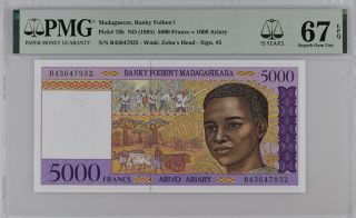 Madagascar 5000 Francs 1000 Ari 1995 P 78 B 15th Label Gem Unc Pmg 67 Epq