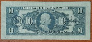 EL SALVADOR 10 COLONES SCARCE DATE 4 - SEP - 57 SERIE HC RED PRINTED LETTERS 2