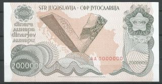 Yugoslavia 2000000 Dinara 1989 Year Unc Banknote Zero Serial Number