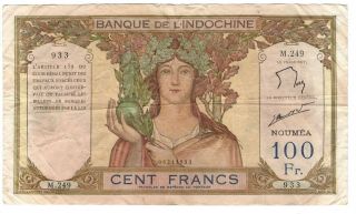 Noumea Caledonia 100 Francs Vf Banknote (1963 Nd) P - 42e Prefix M.  249