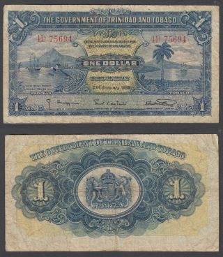 (b63) Trinidad & Tobago 1 Dollar 1939 (f) Banknote P - 5b